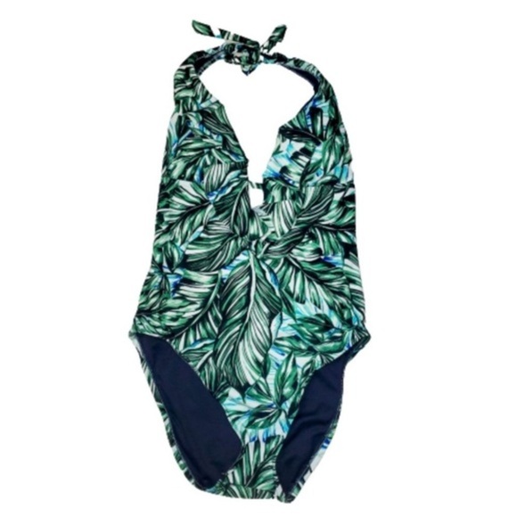 a.n.a Green Tropical Multi Palm Leaf Print One Piece Swimsuit, Women’s XL - Picture 2 of 7